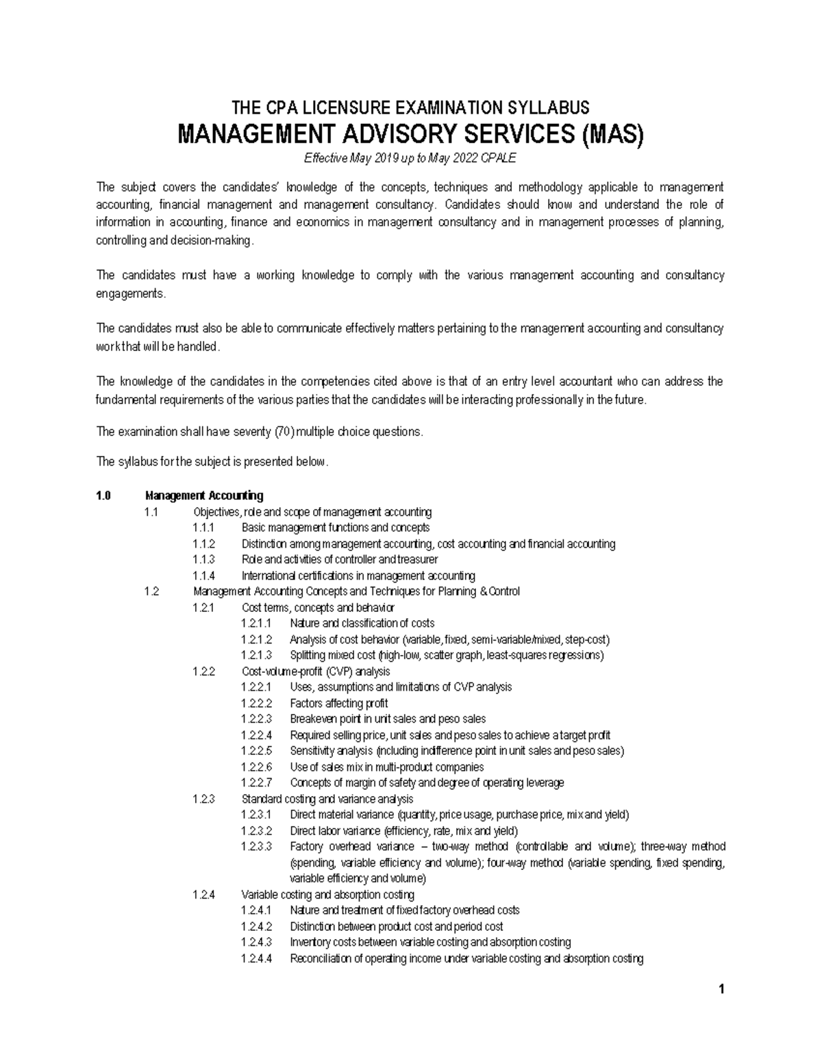 Mas syllabus may 2022 cpale the cpa licensure examination syllabus