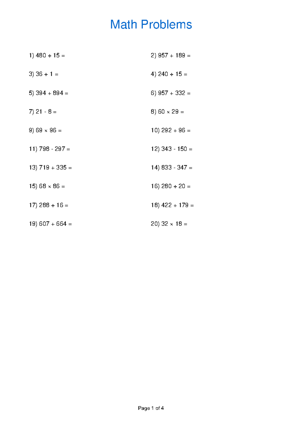 Math3105634 Quiz: 48 Math Problems & Solutions with Answer Key - Studocu