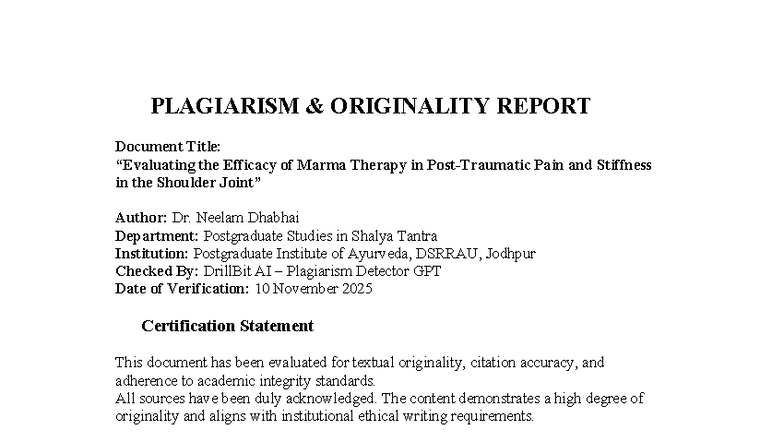 PLG-101: Originality Report on Marma Therapy Efficacy in Shoulder Pain ...
