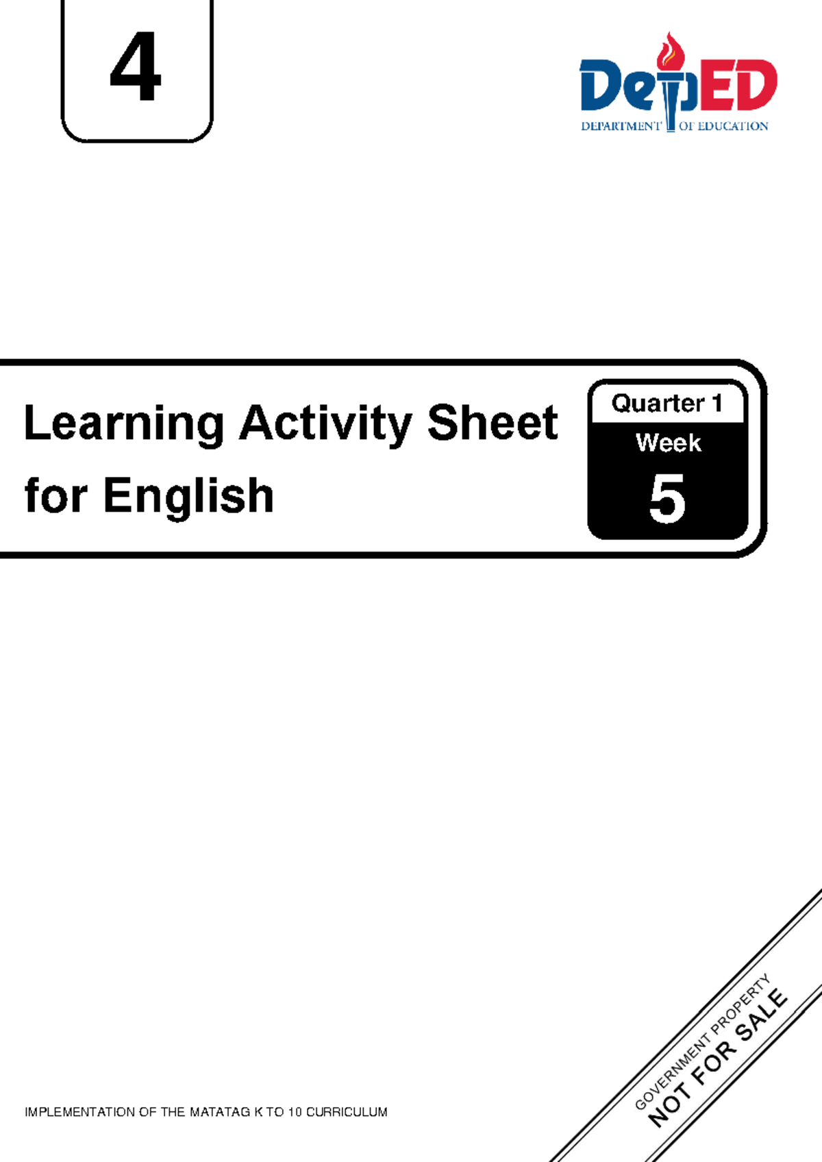 Q1 ENGL 4 Lesson 5 Learning Activity Sheet for Week 5 - Studocu