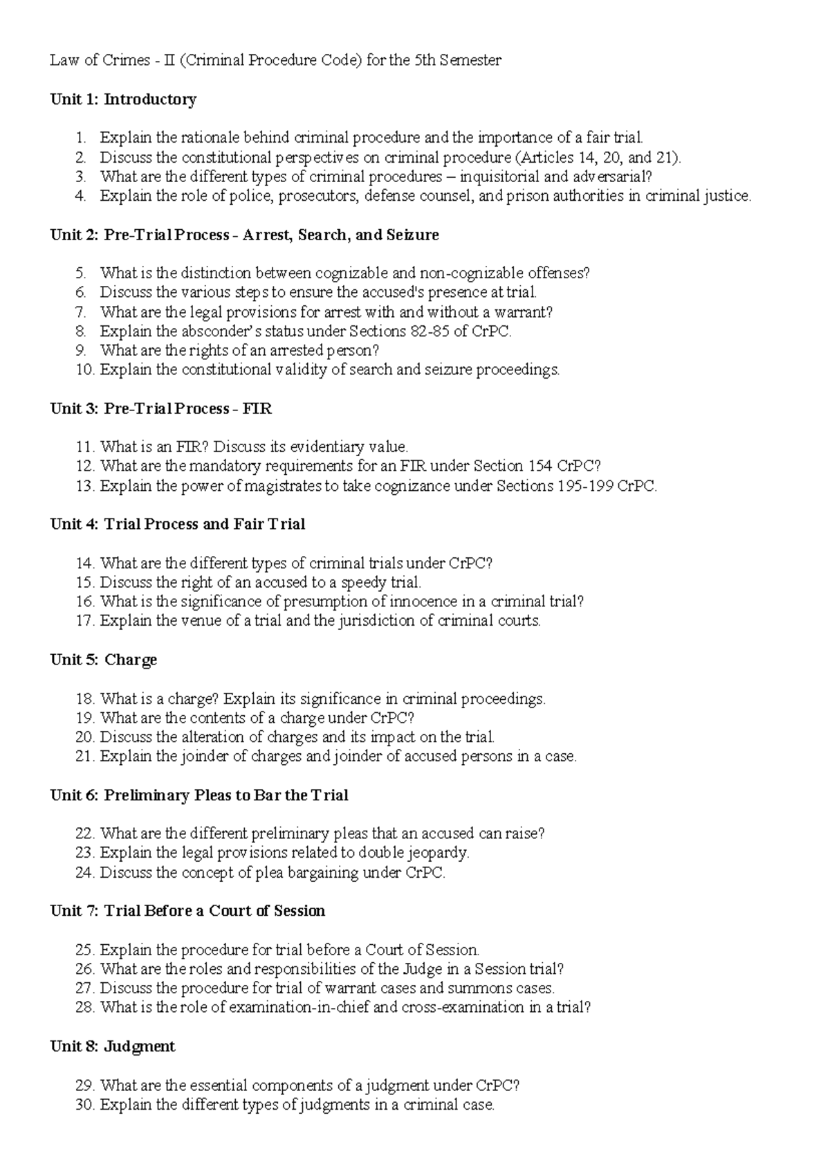 Criminal Procedure Code (CrPC) - 5th Sem. Lecture Notes - Studocu