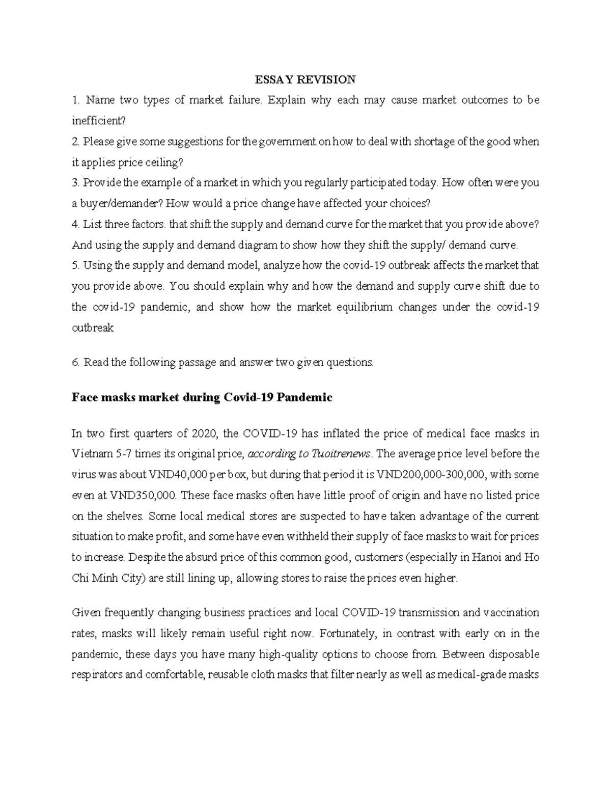 Microeconomics Essay Revision: Market Failures & Price Elasticity ...