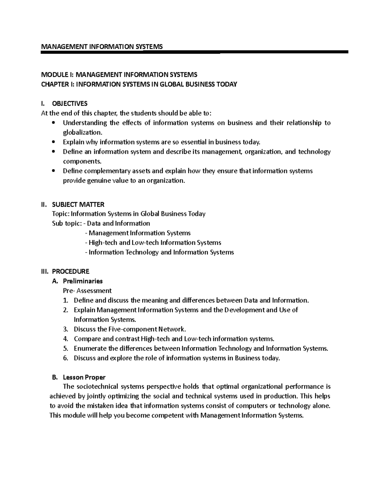 Assignment+ +Activity+Module+for+MIS Chapter 1 - MANAGEMENT INFORMATION ...