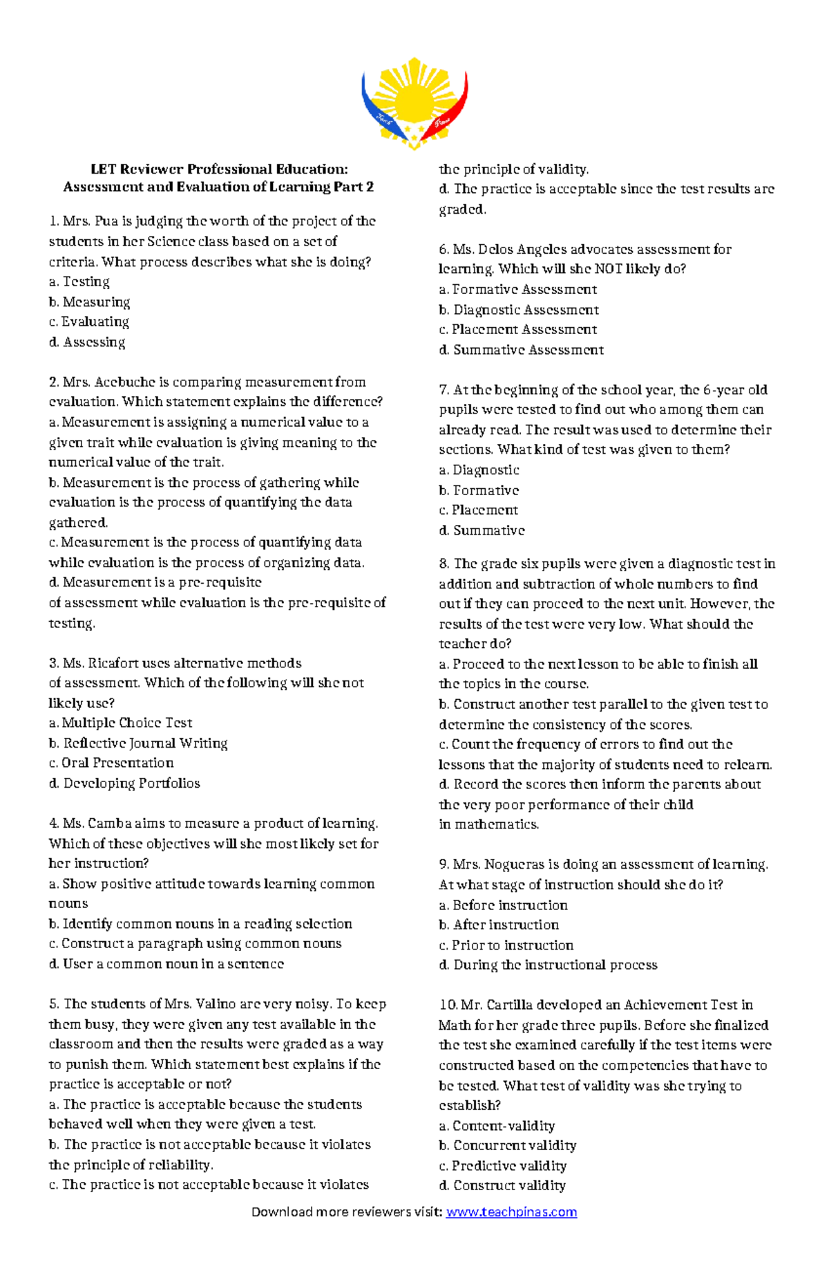 Assessment and Evaluation of Learning Part 2 - LET Reviewer ...