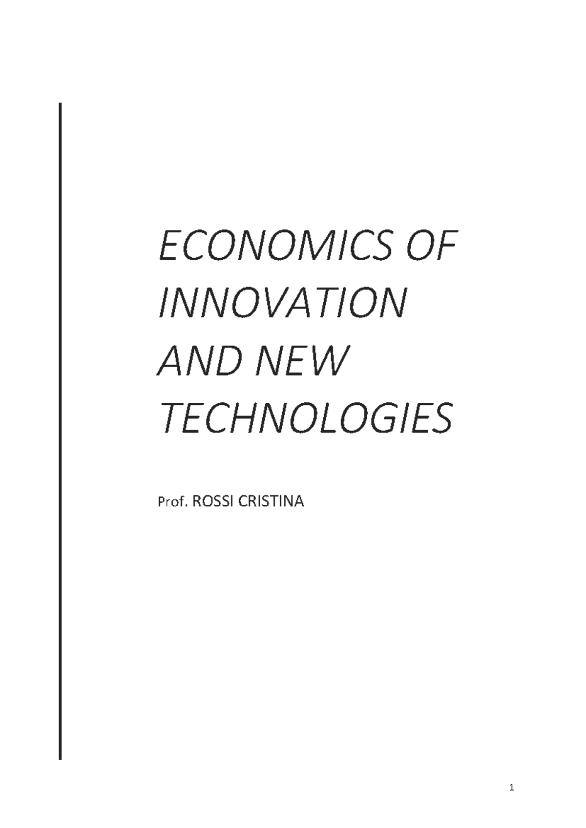 Economics of Innovation & New Tech: Key Insights & Trends - Studocu
