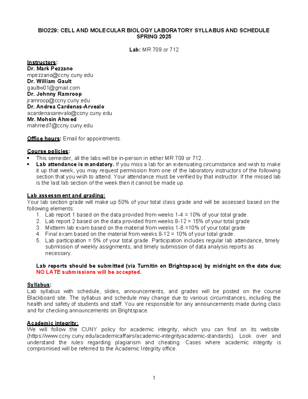 BIO229: Spring 2025 Cell & Molecular Biology Lab Syllabus - Studocu