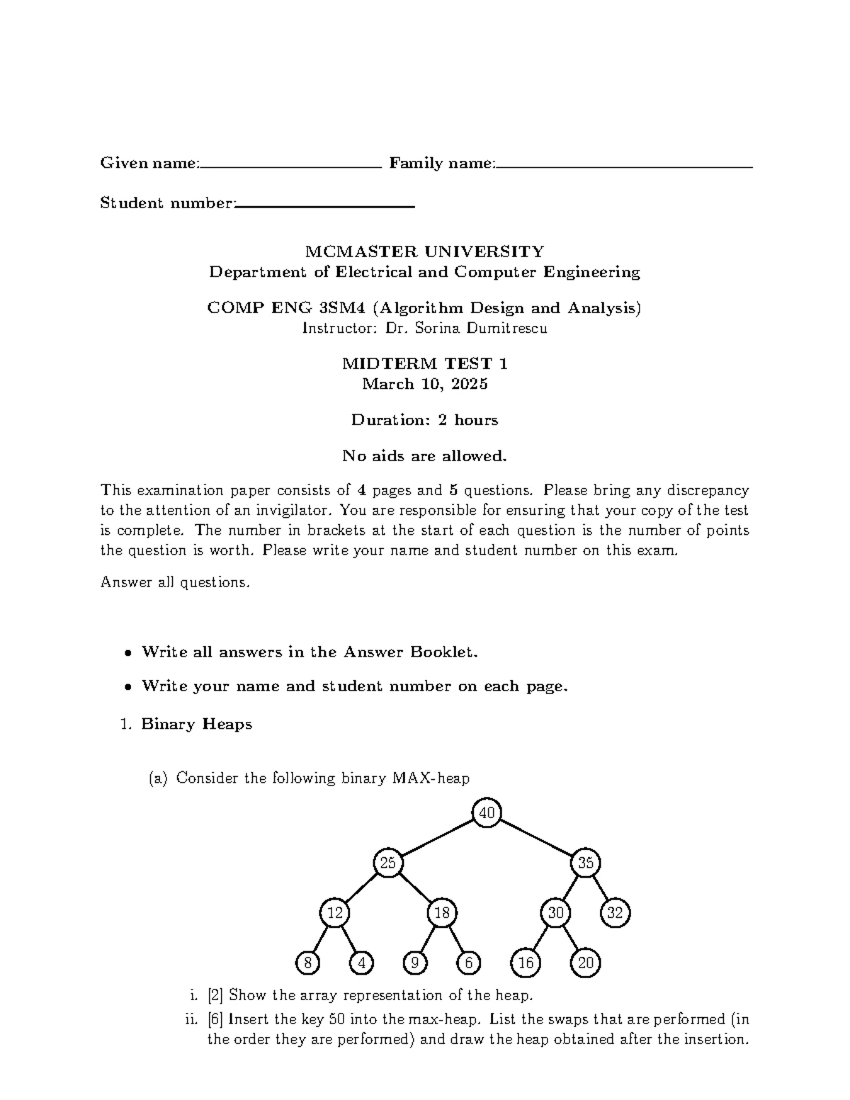 COMP ENG 3SM4 Course Outline: Algorithm Design & Analysis Winter 2025 ...