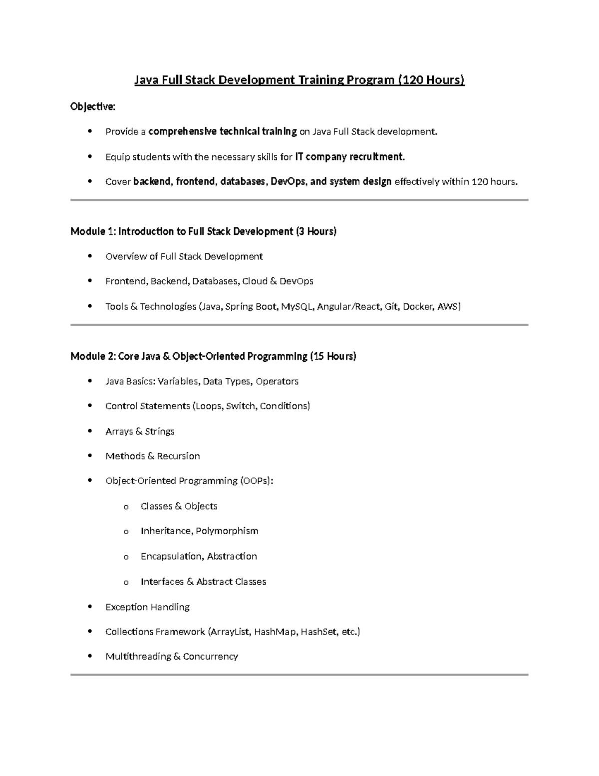 120 hrs - Java Full Stack - Java Full Stack Development Training ...