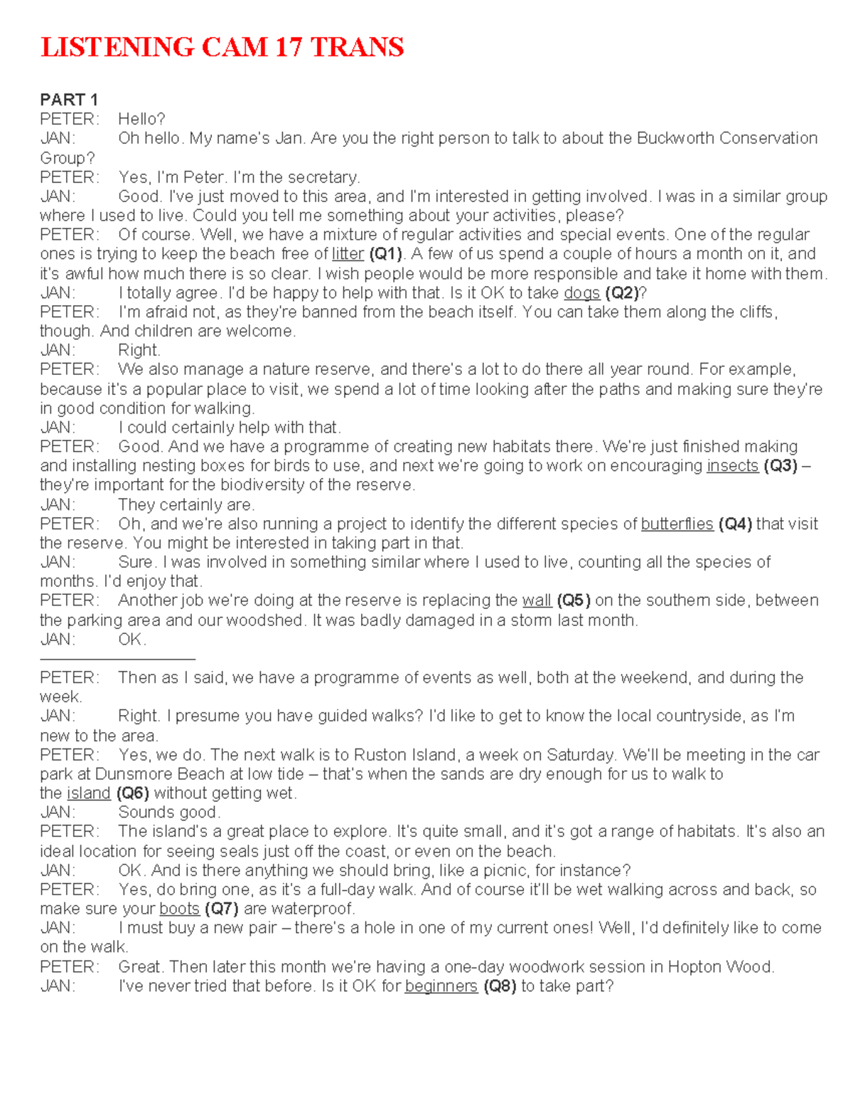 Listening CAM 17 Transcript: Conservation Group & Bird Migration - Studocu