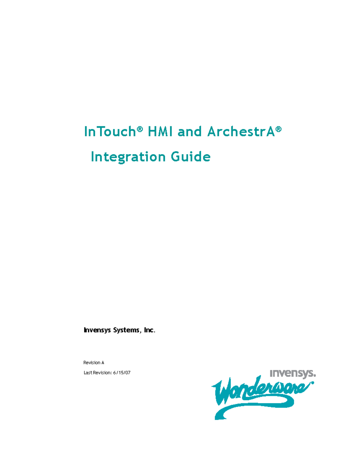 InTouch HMI and ArchestrA Integration Manual - Revision A - Studocu