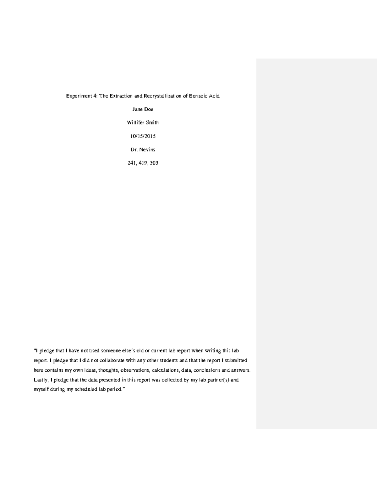Experiment 4: Extraction and Recrystallization of Benzoic Acid (CHEM ...