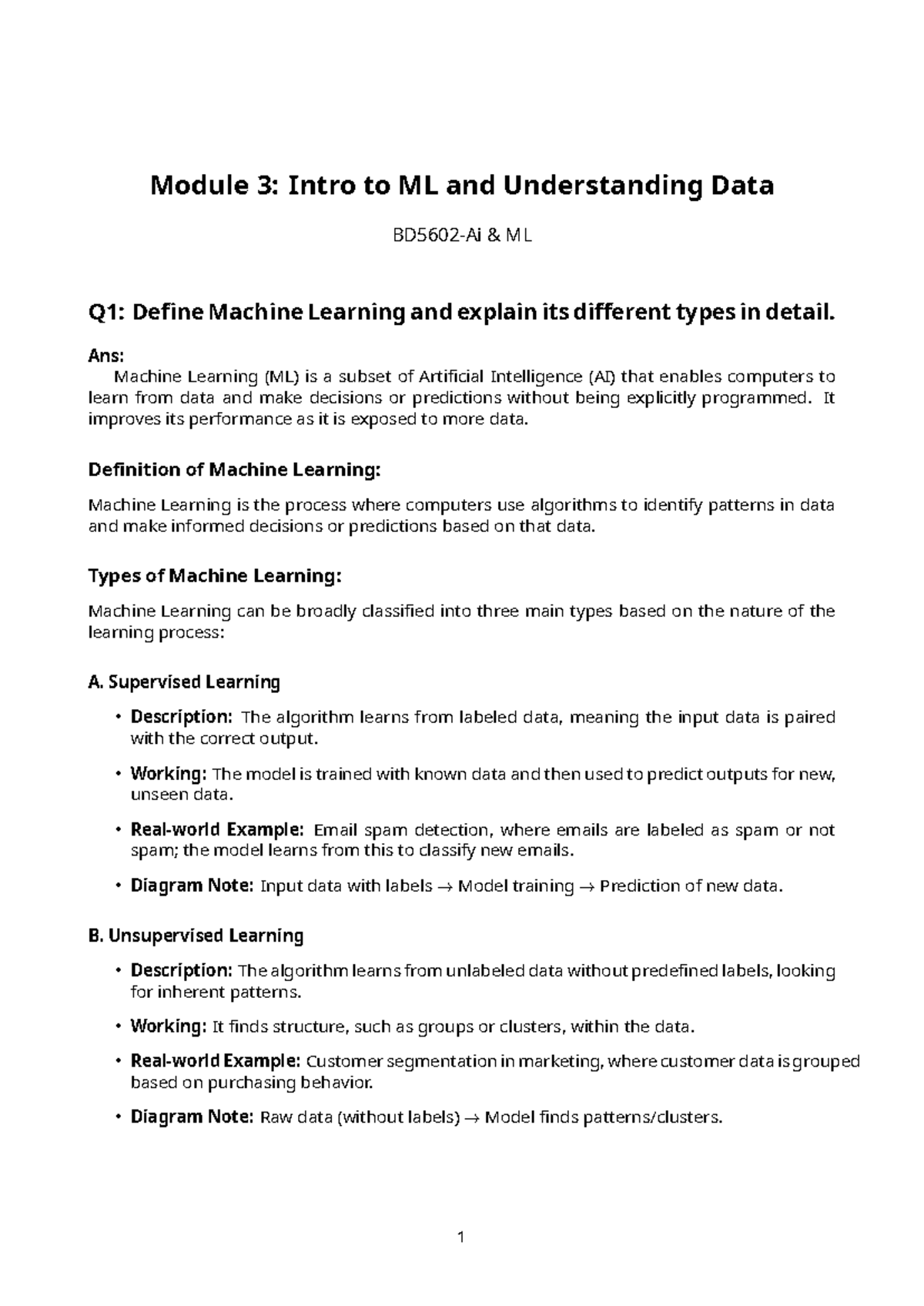 Module 3: ML & Data - Class Notes on Machine Learning Concepts - Studocu