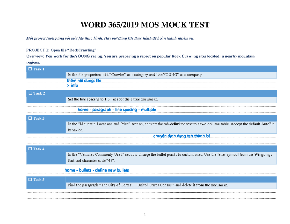 WORD 365-2019: MOS Mock Test Practice for Projects and Tasks - Studocu