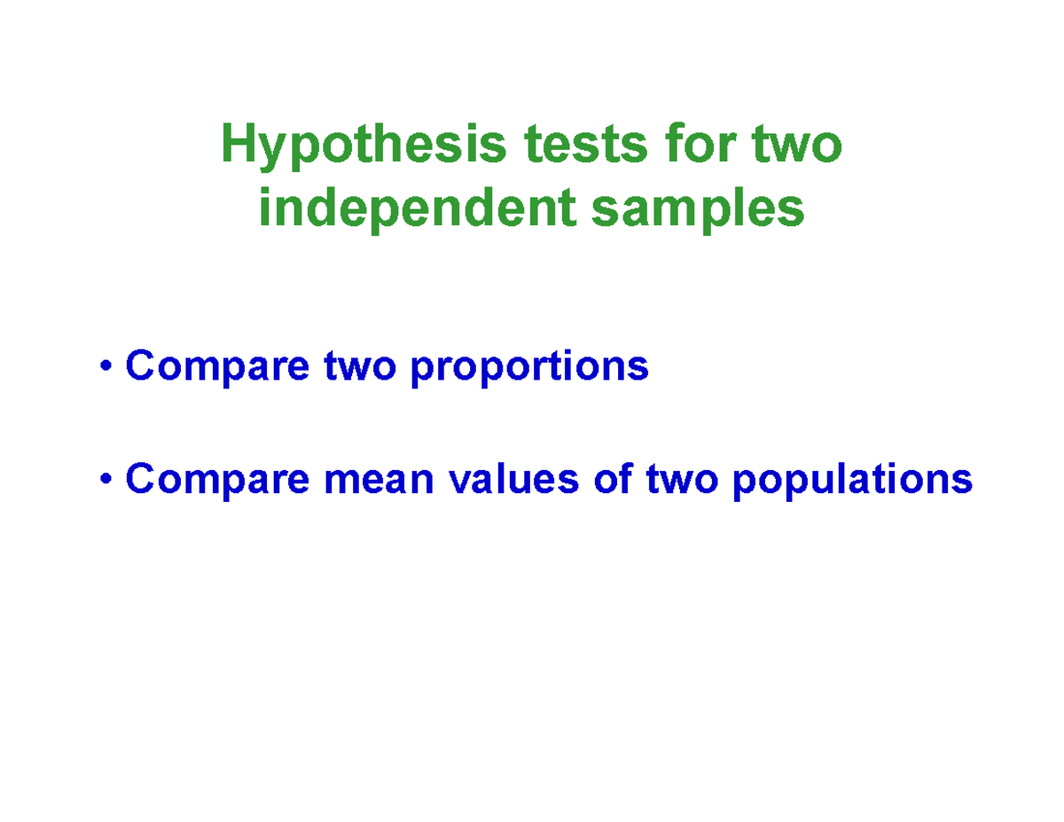 Lecture 5: Two Sample Tests for Independent and Paired Samples - Studocu