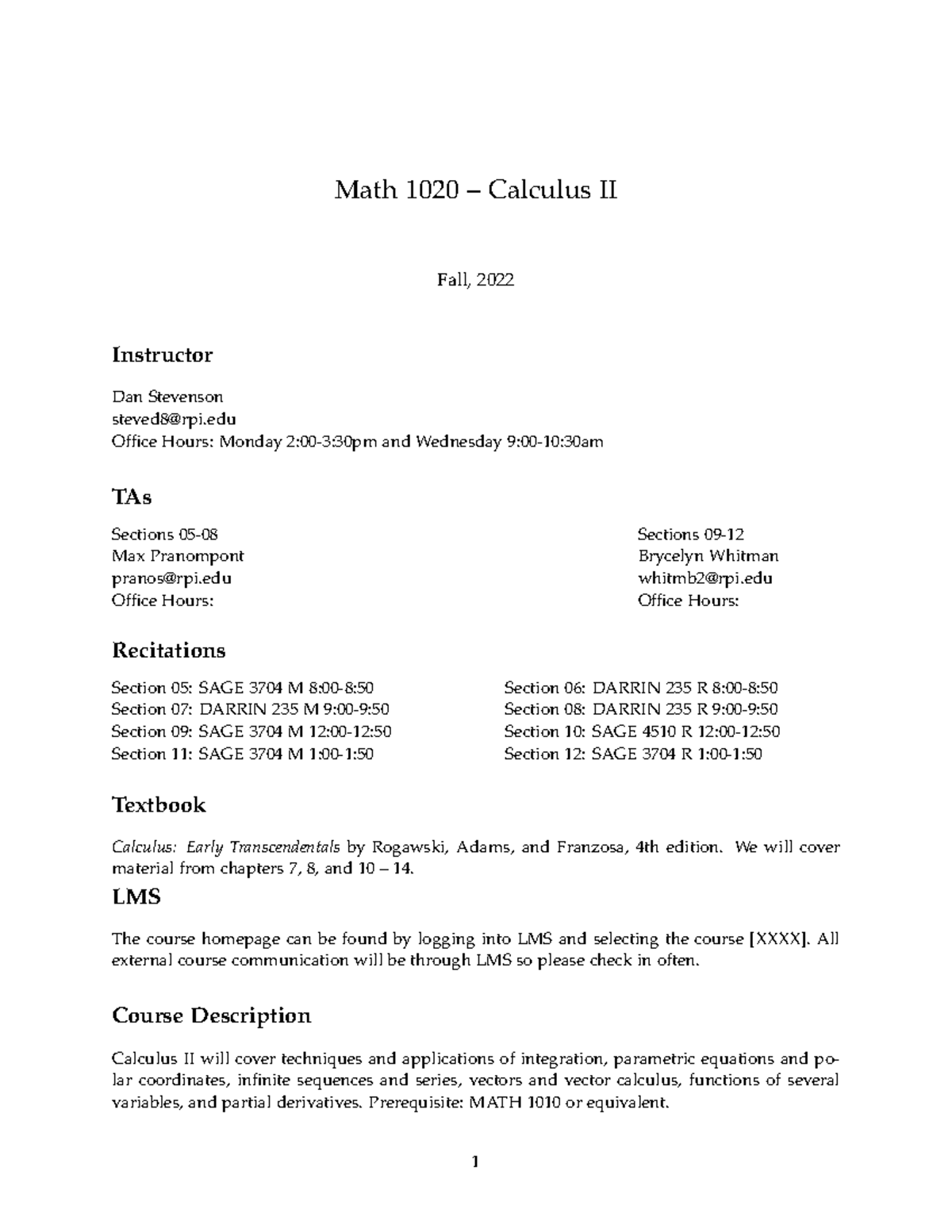 Math 1020 Syllabus - Calculus II Overview for Fall 2022 - Studocu