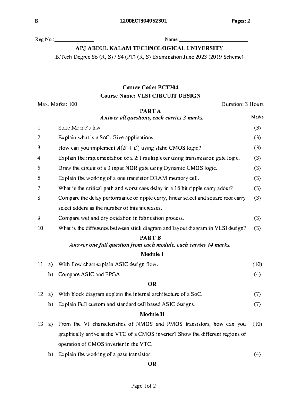 June 2023 - ECT30 VLSI Circuit Design Question Paper - Studocu
