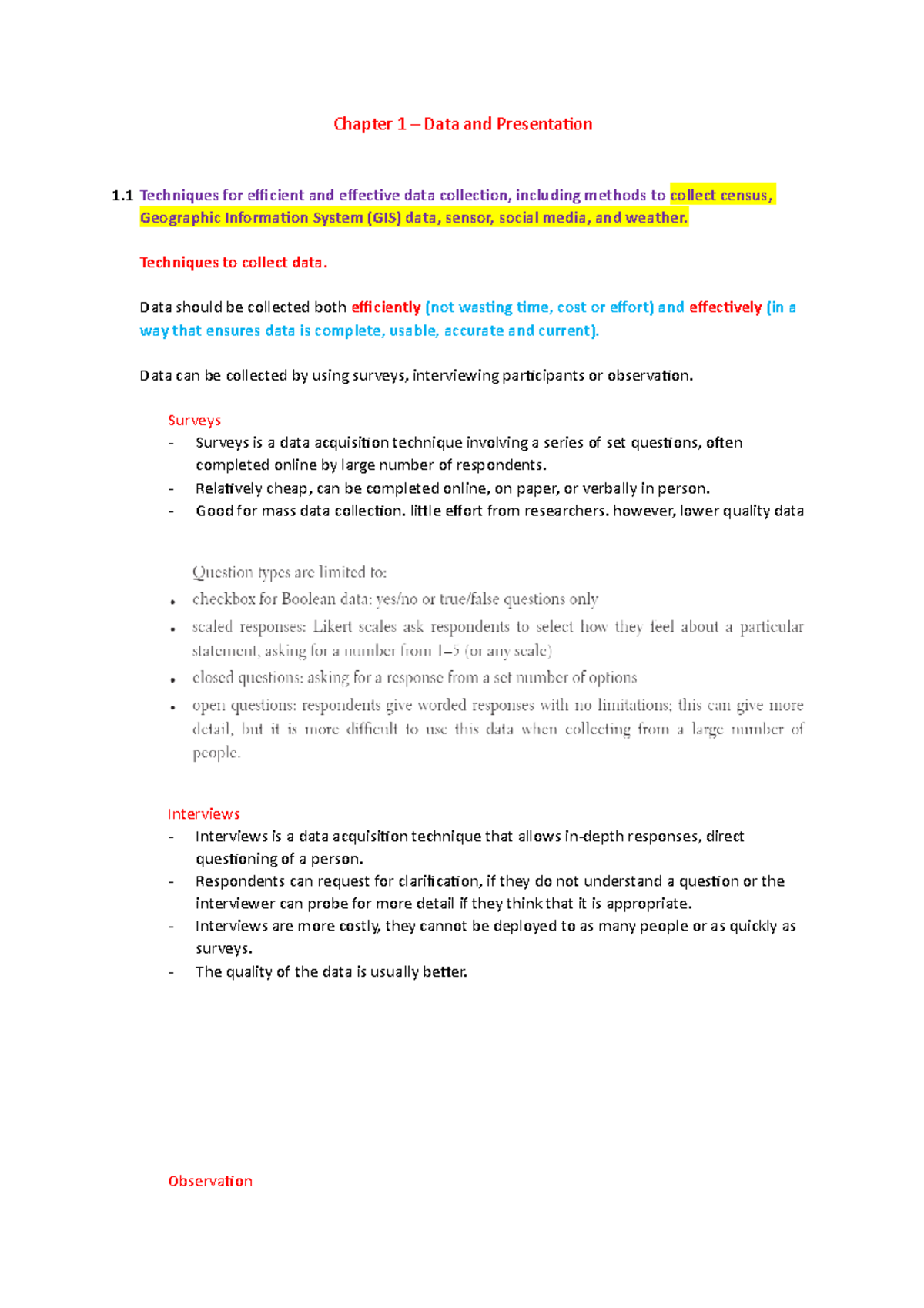 Data Analytics Chapter 1 Notes - Chapter 1 – Data and Presentation 1 ...