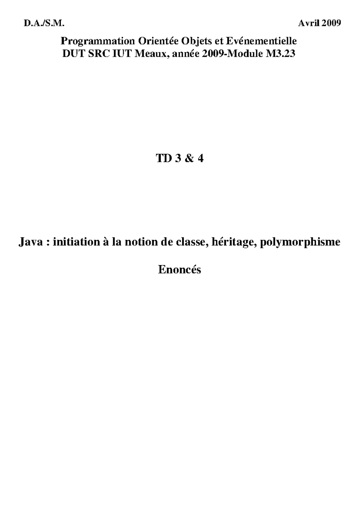 TD 3.4 Java : Notions de Classe, Héritage et Polymorphisme - Studocu