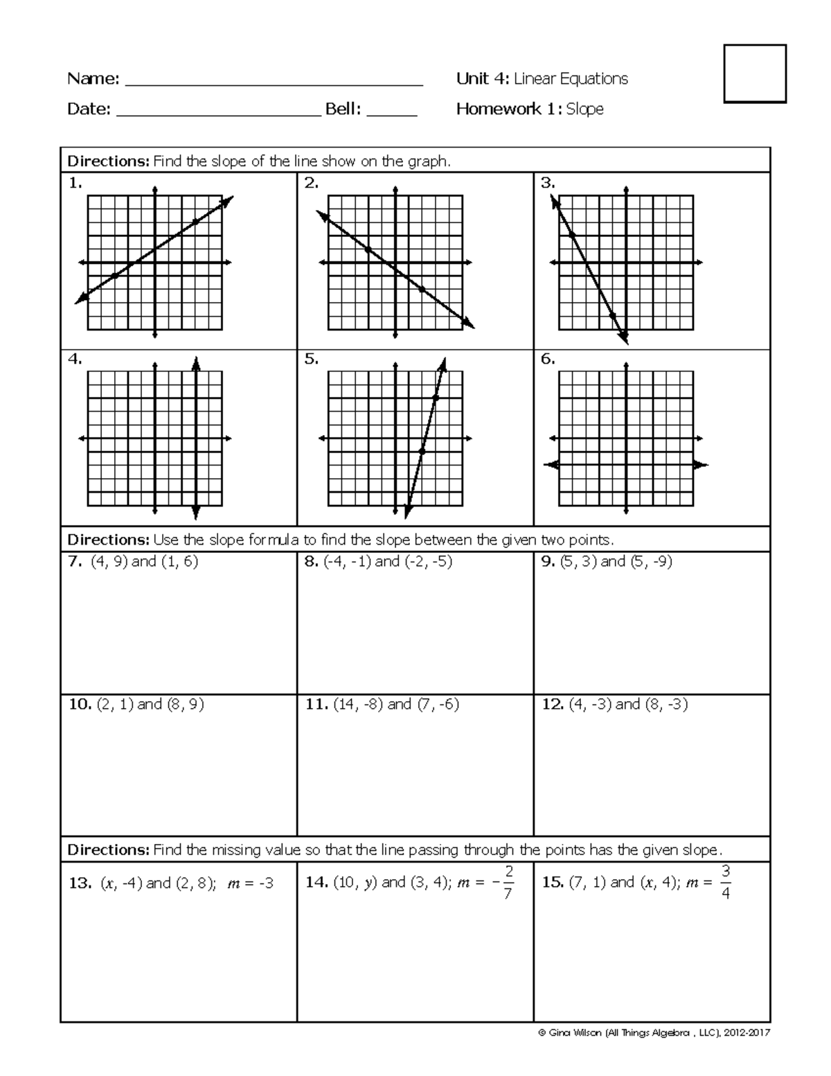 Unit 4: Algebra I Homework 1 - Slope Practice - Studocu