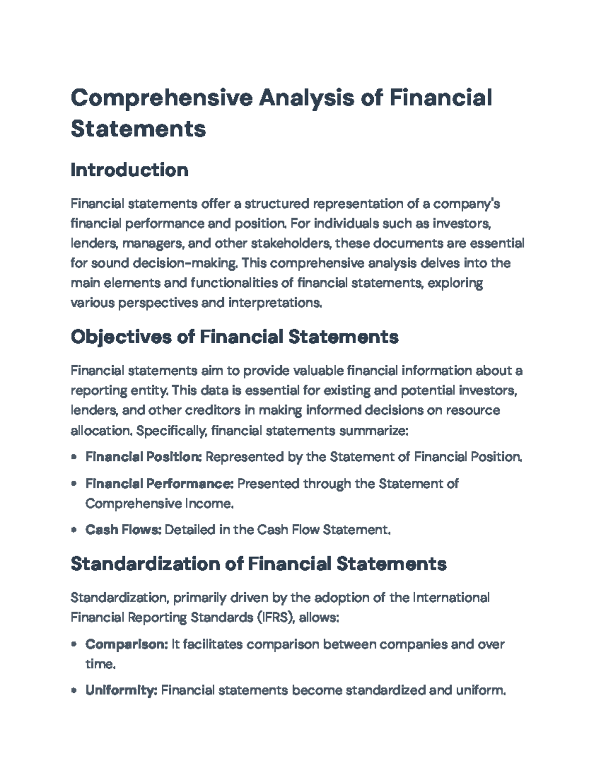 Comprehensive Analysis of Financial Statements for Investors (FIN 101 ...