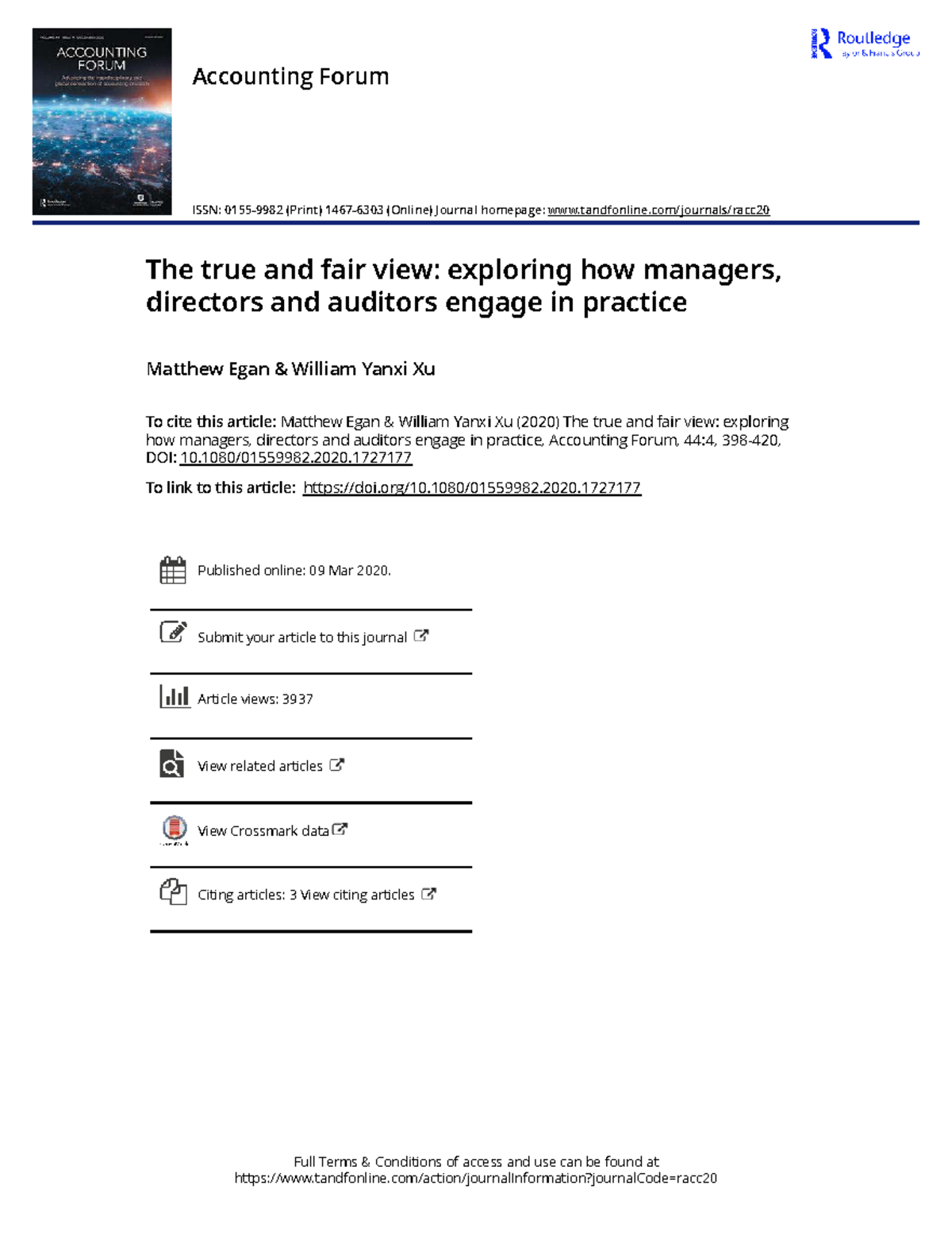 Accounting Forum: True and Fair View in Managerial and Audit Practices ...