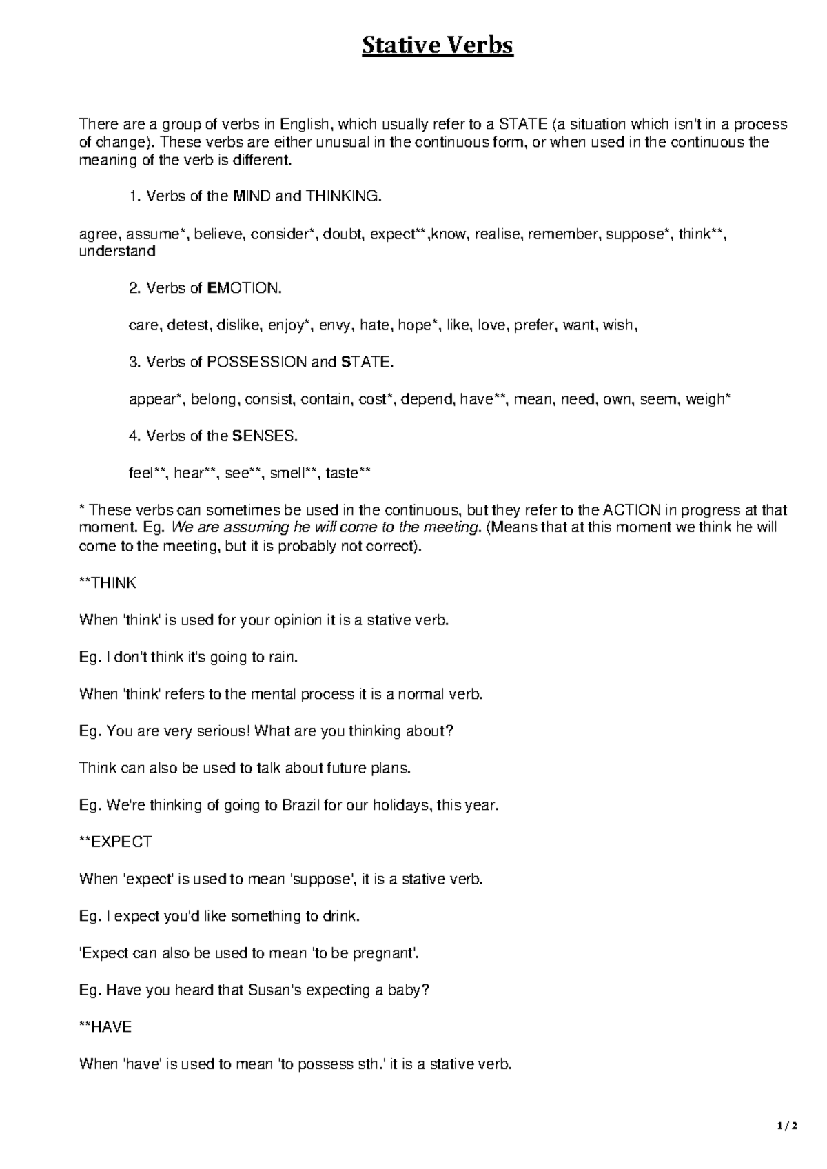 Stative Verbs: Understanding Their Usage and Meaning - Studocu