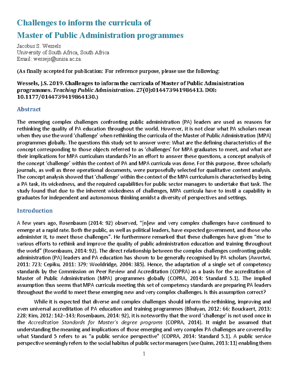 Rethinking MPA Curriculum: Addressing Complex Challenges in PA ...