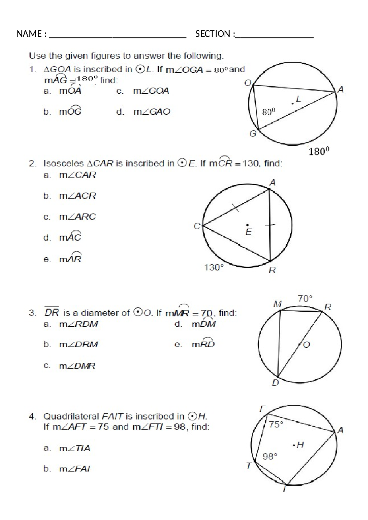 Activity on Inscribed Angles and Related Figures - Studocu