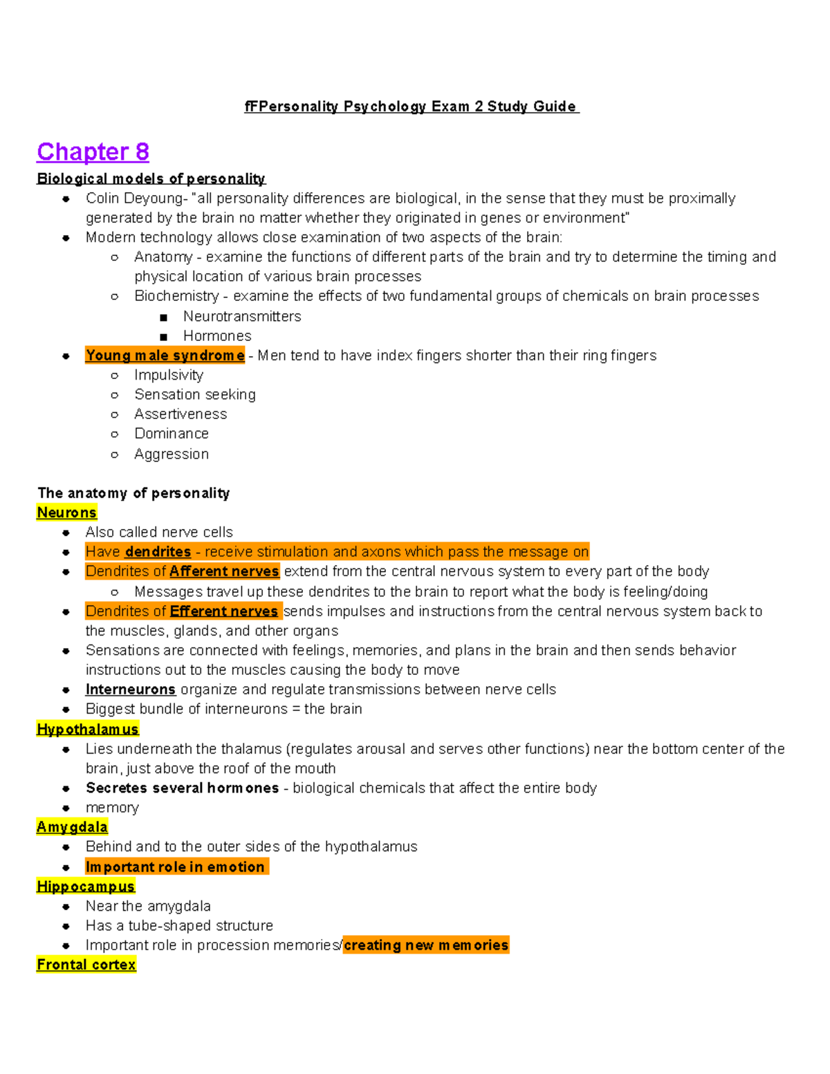 Personality PSY 101 Exam 2 Comprehensive Study Guide - Studocu