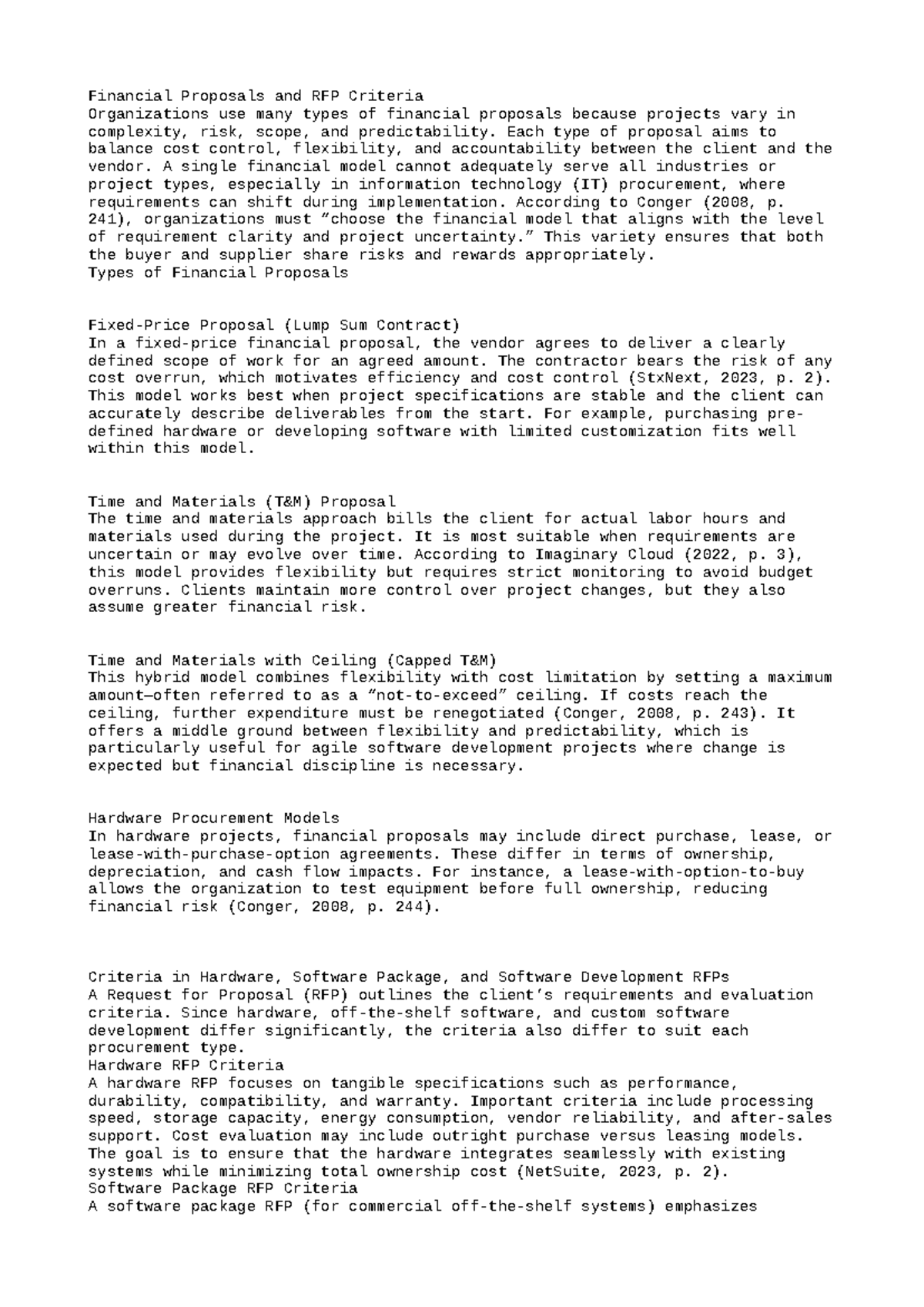CS 4403-01: Financial Proposals & RFP Criteria Overview - Studocu
