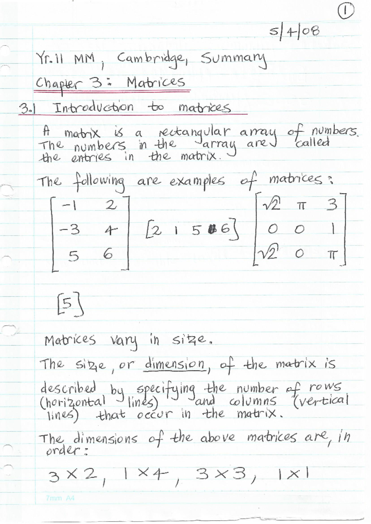 Yr 11 mm camb 7E F matrices - Studocu