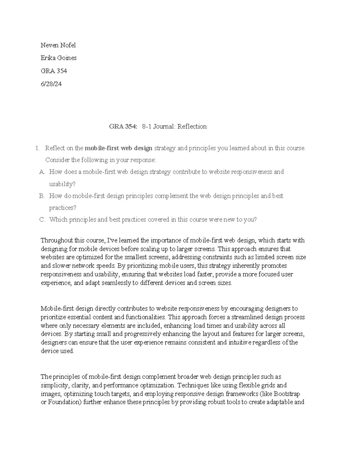 GRA 354: 8-1 Journal Reflection on Mobile-First Web Design Strategies ...