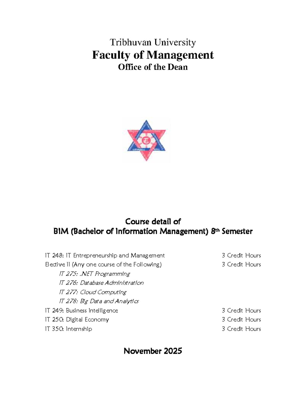 BIM 8th Semester Course Syllabus Overview 2025 - Studocu