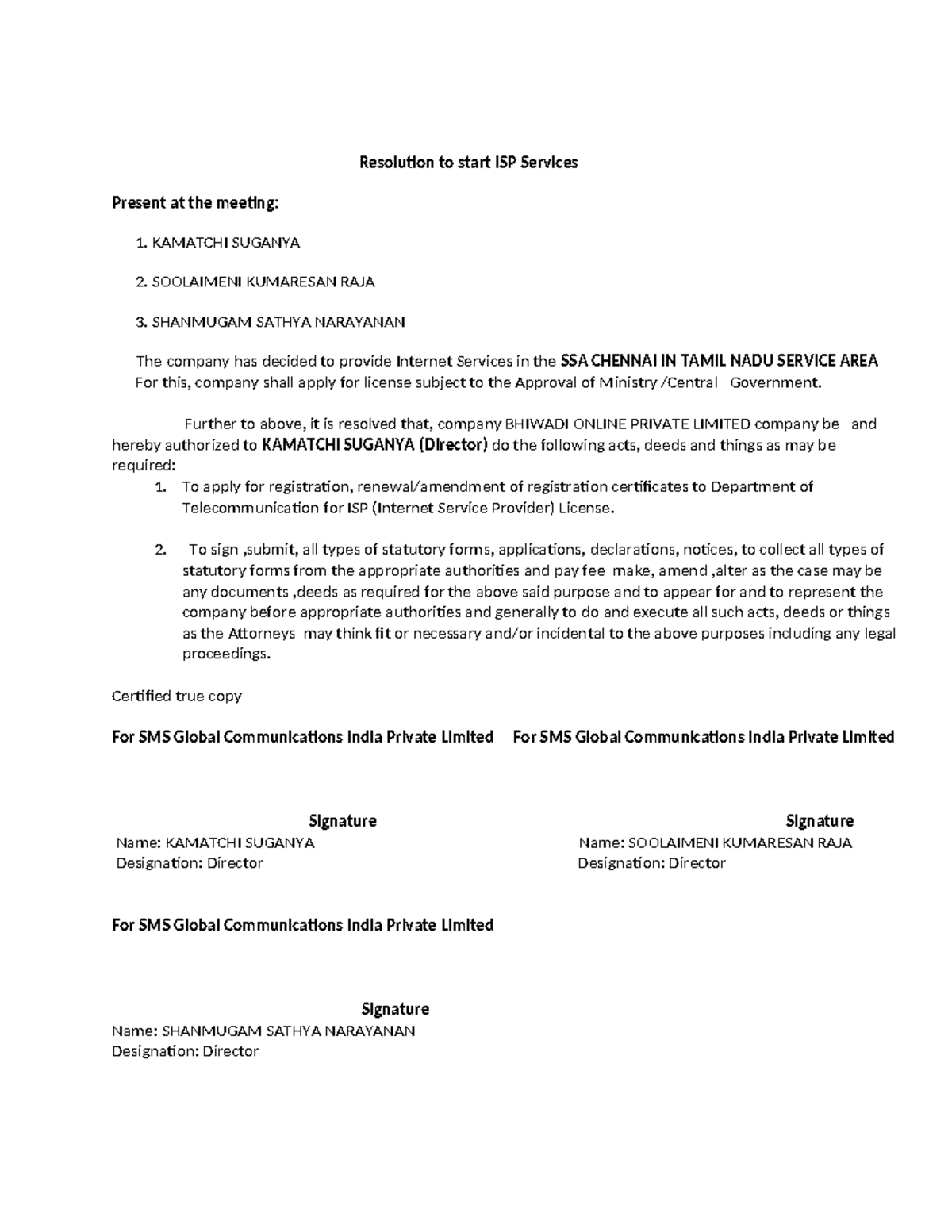 Resolution to Initiate ISP Services - BHIWADI ONLINE Pvt Ltd - Studocu