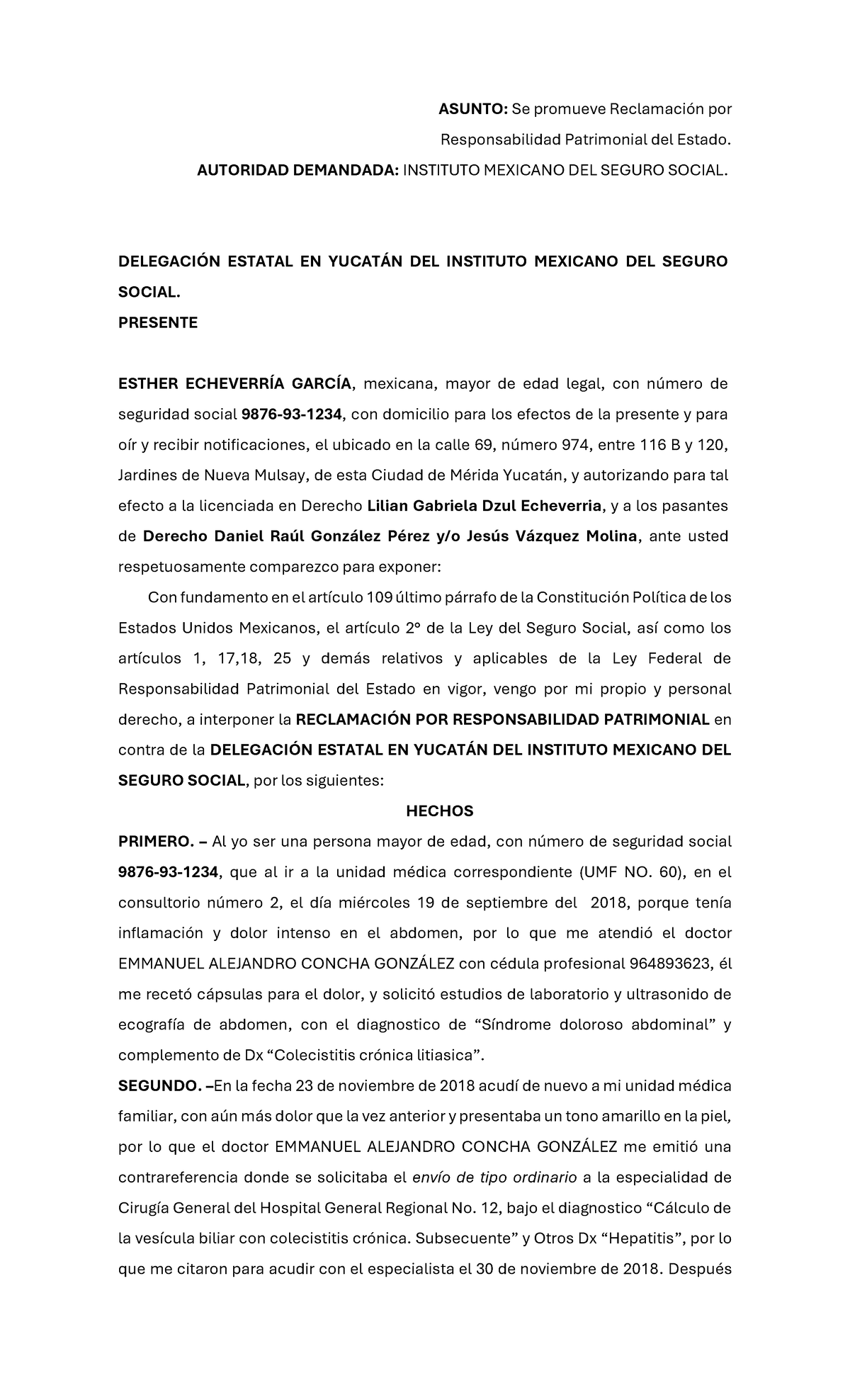 Reclamación por Responsabilidad Patrimonial ante el IMSS en Yucatán - Document Preview