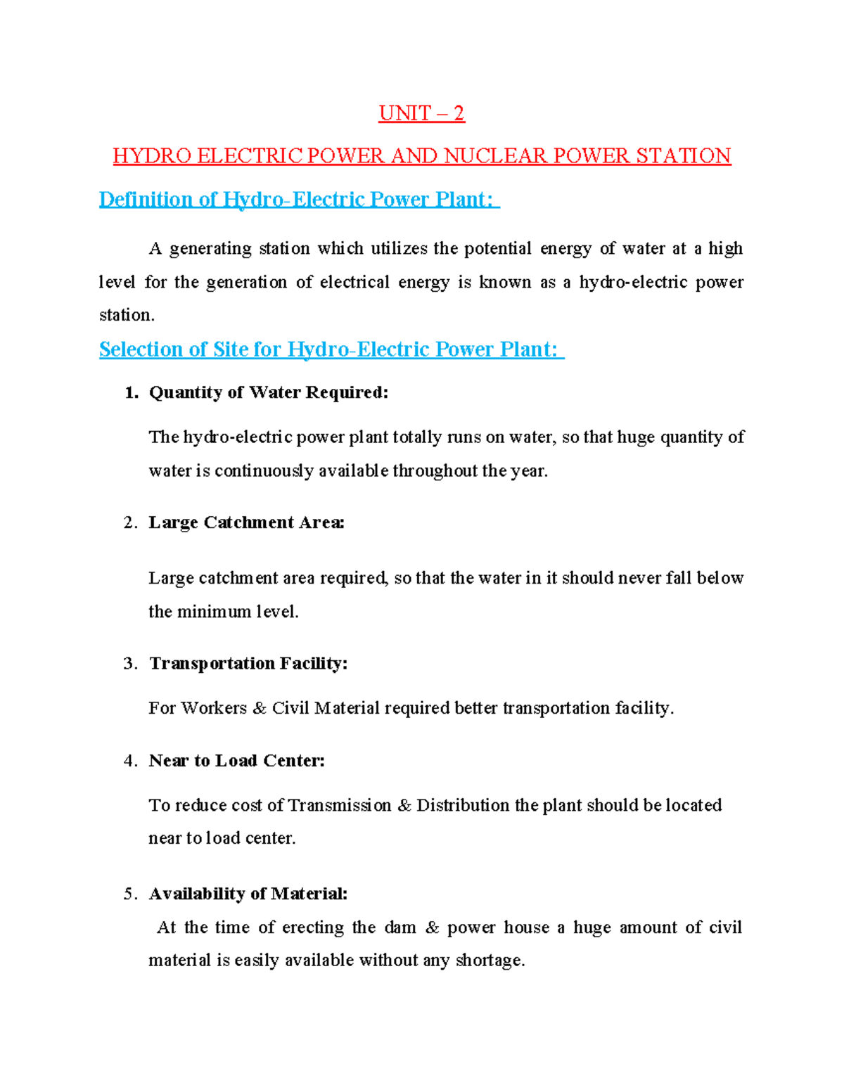 EPS UNIT 2 - hydro electric power plant - UNIT – 2 HYDRO ELECTRIC POWER ...