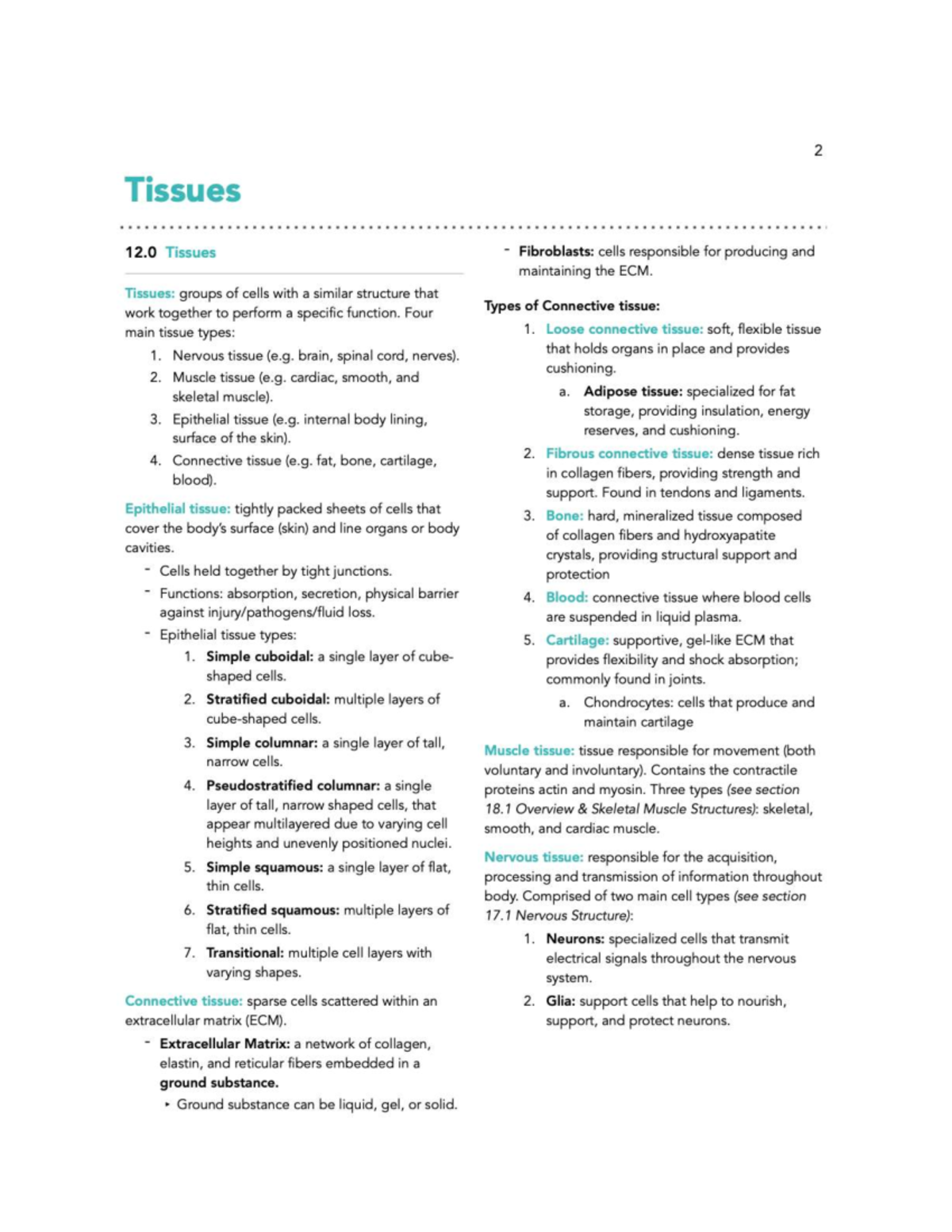 BIOL 2: Tissues and Their Functions - Fibroblasts and More - Studocu