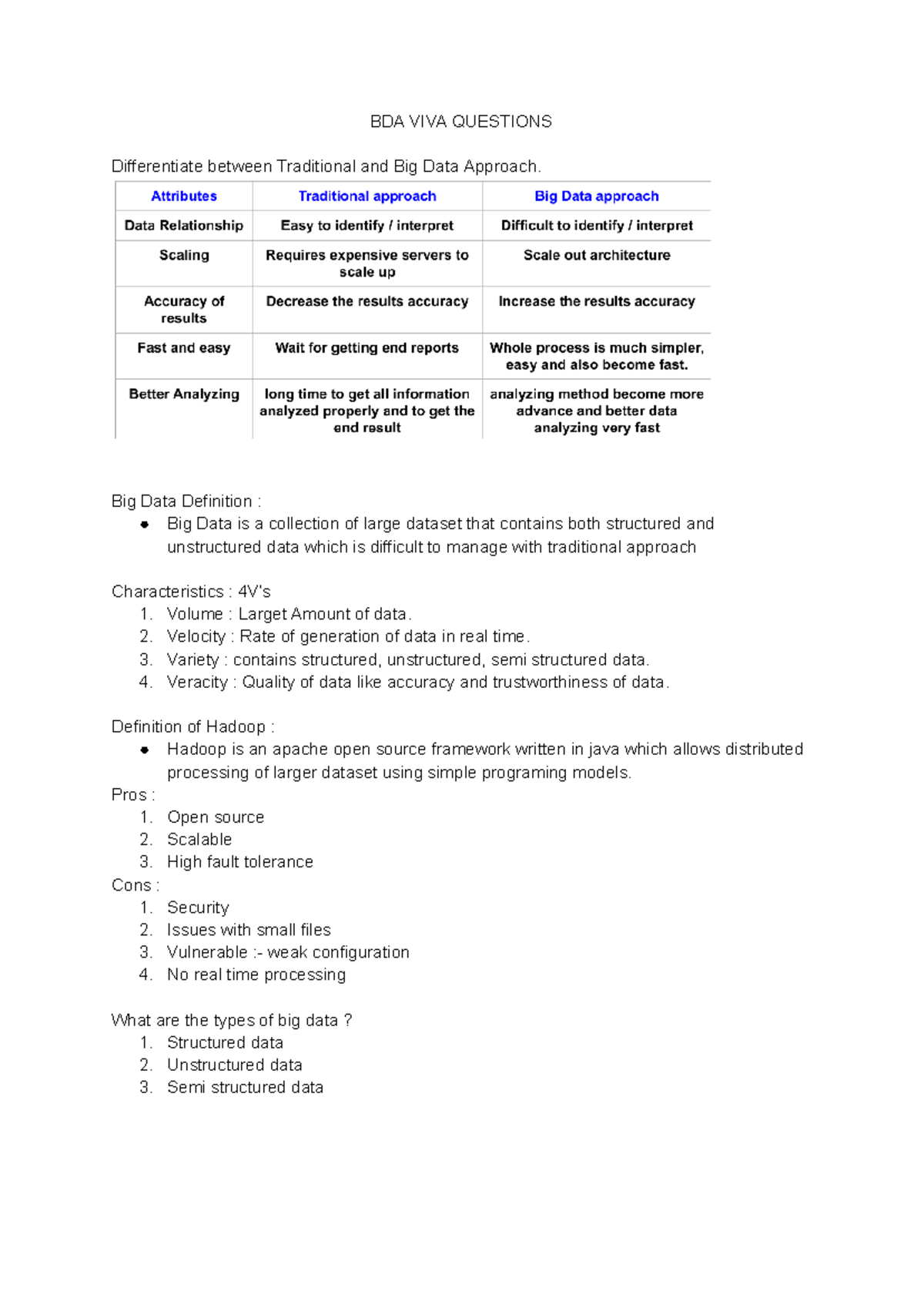 BDA VIVA Questions and Key Concepts in Big Data and Hadoop - Studocu