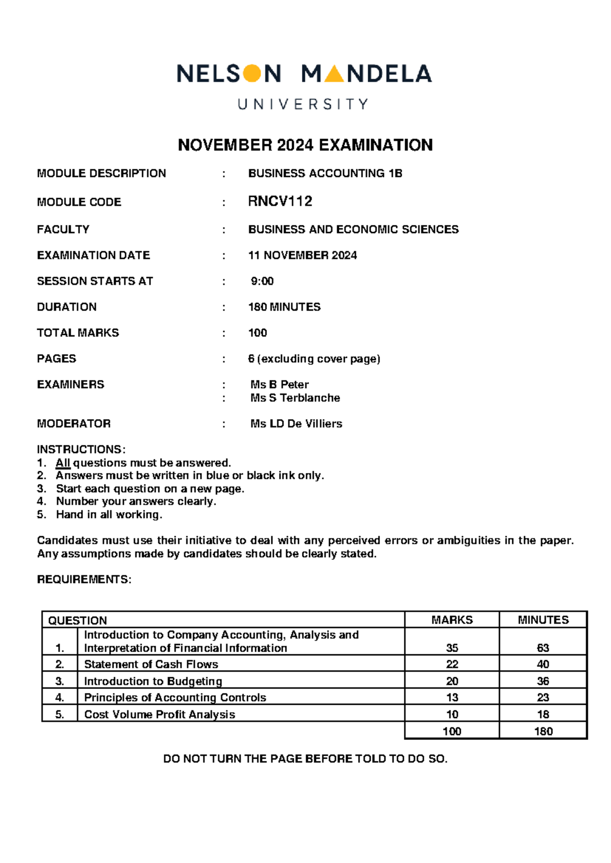 RNCV112: November 2024 Business Accounting 1B Exam Paper - Studocu