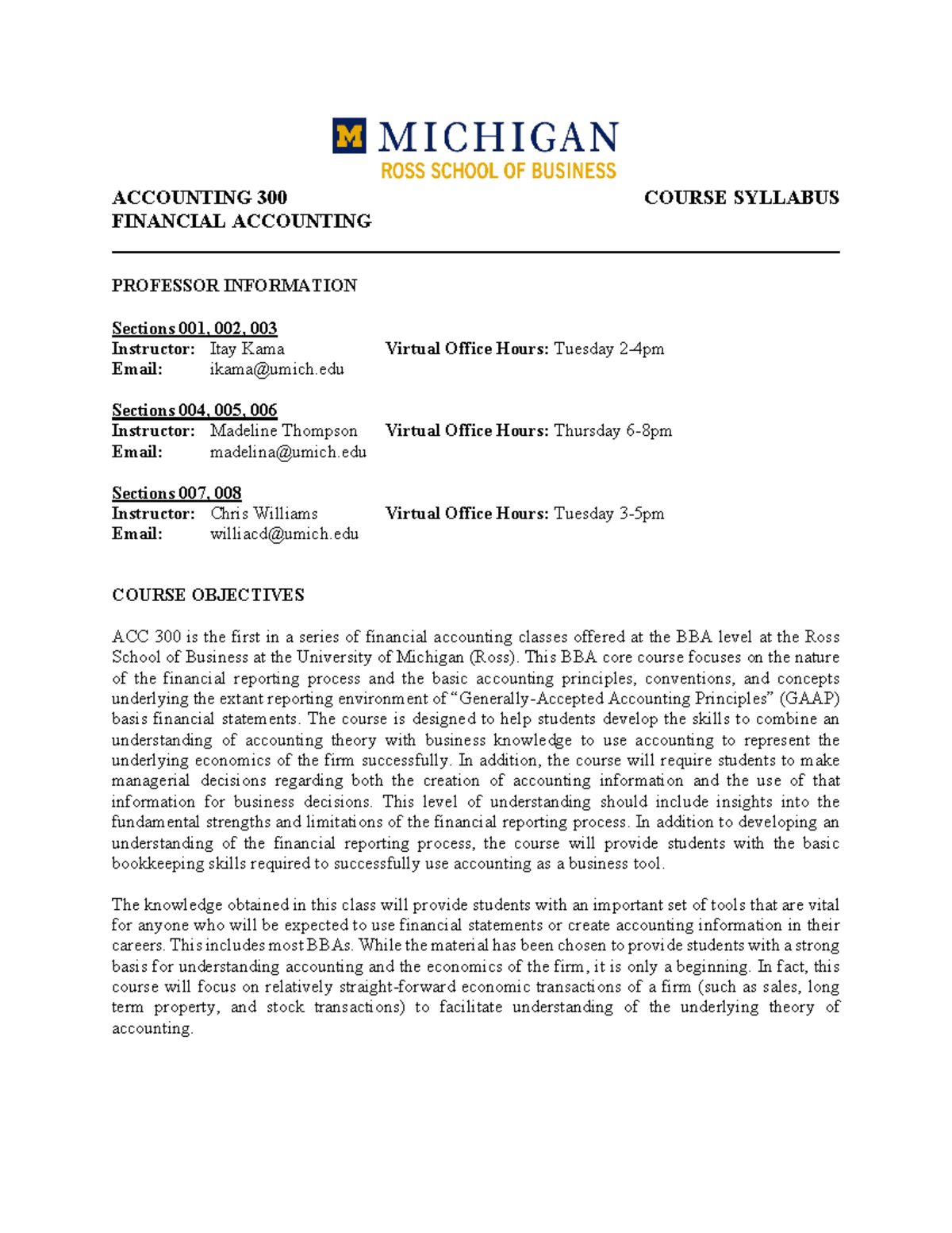ACC 300 Syllabus: Financial Accounting Course Details for Fall 2021 ...