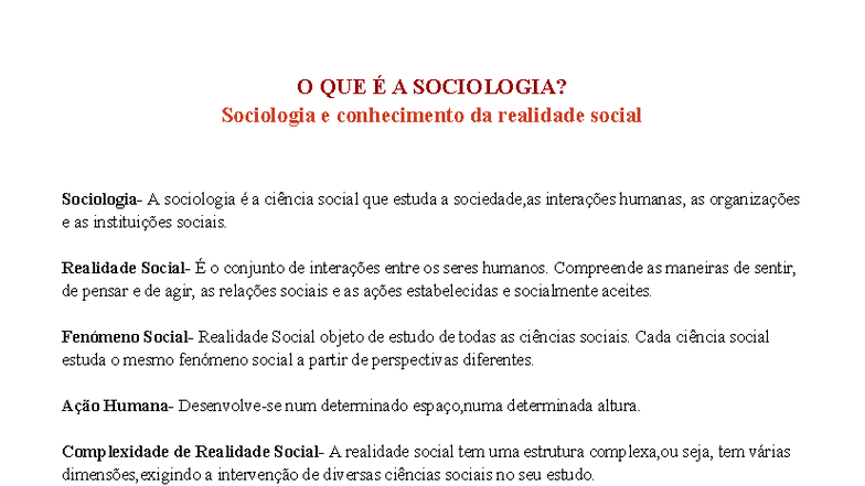 Sociologia: Compreendendo a Realidade Social e Seus Fenômenos - Studocu