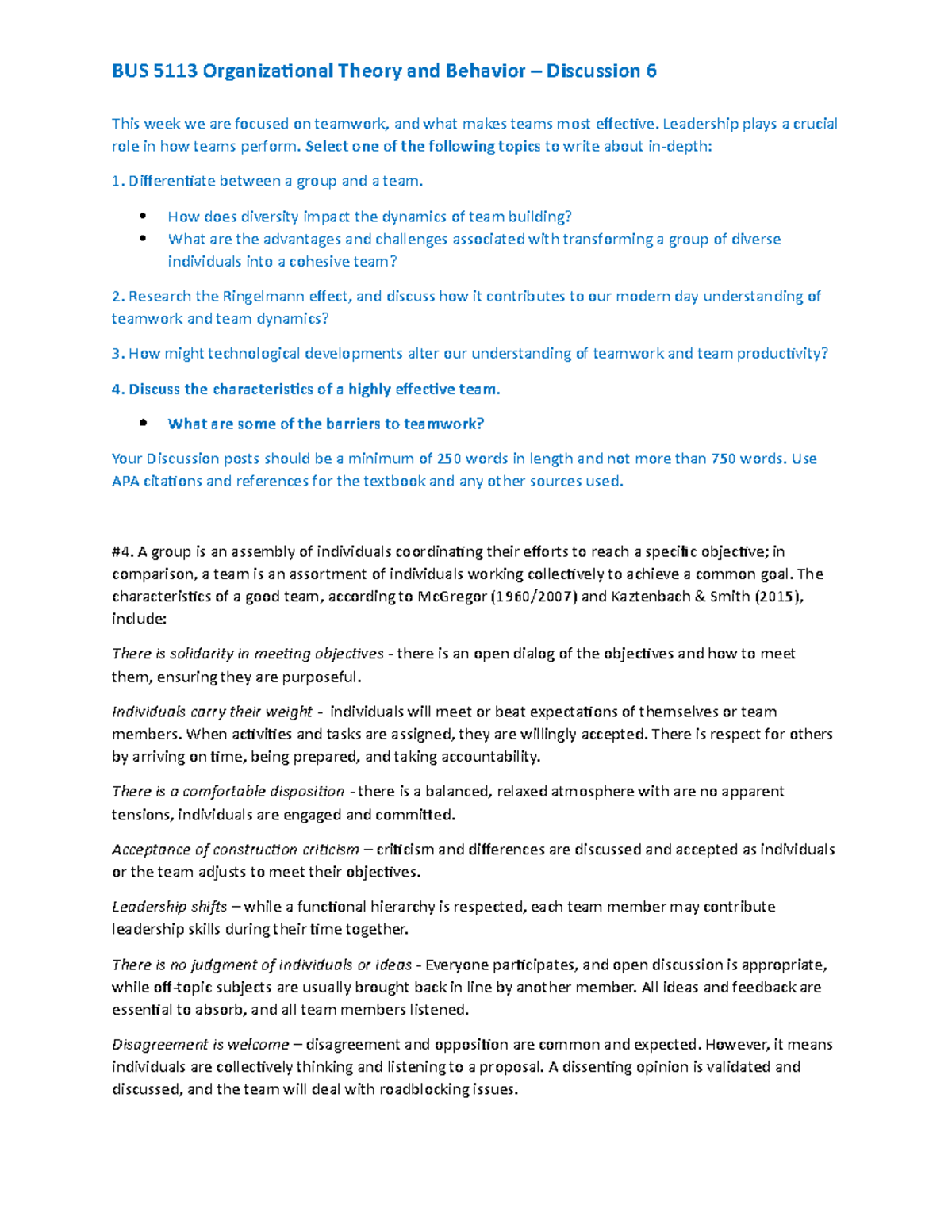 BUS 5113 - Discussion 6 - Mandatory assignment - BUS 5113 ...