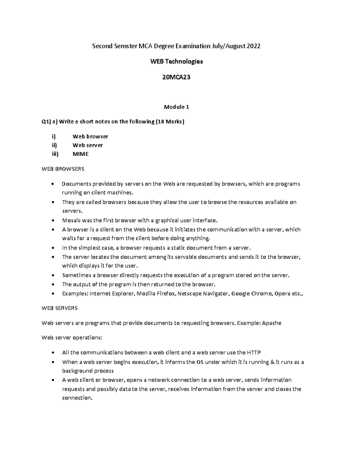 VTU 20MCA23 Web Technologies Exam Q&A with Solutions July 2022 - Studocu