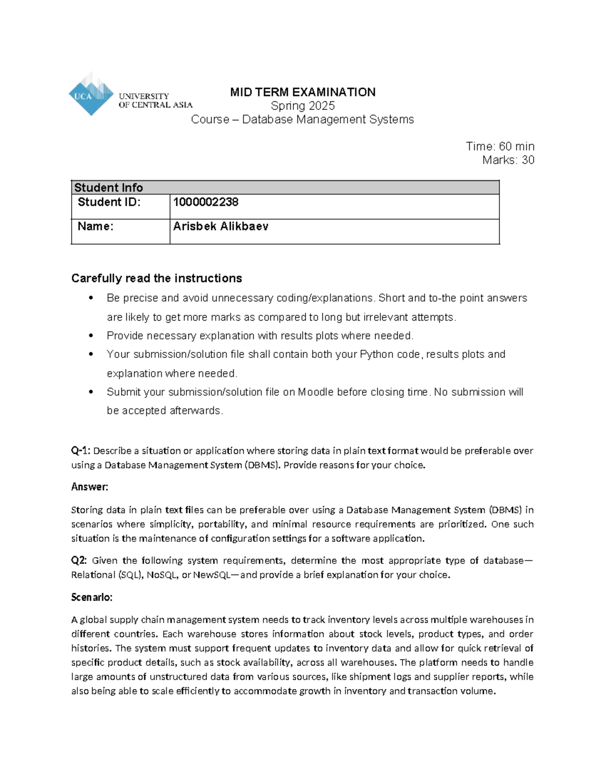 MIDTERM EXAM DBMS Spring 2025: Key Concepts & Problem Solving - Studocu