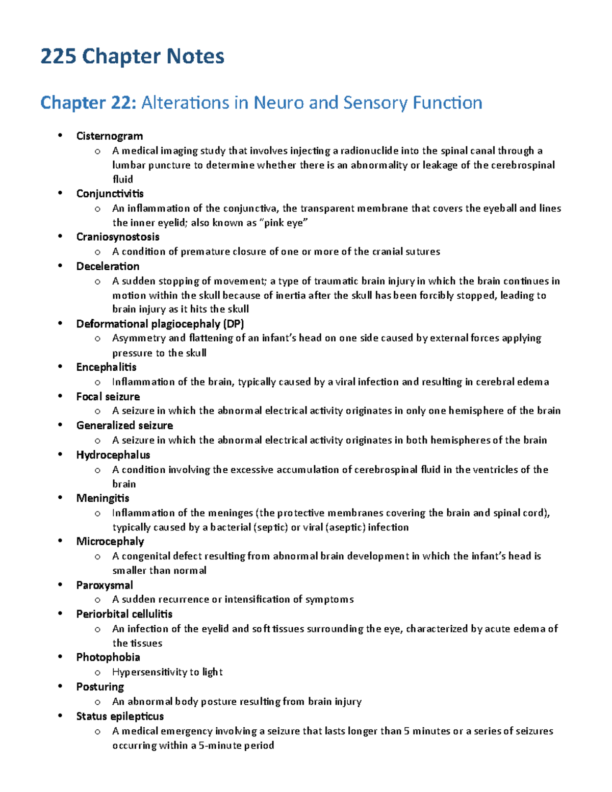 Chapter 22 Notes: Neuro & Sensory Alterations in Pediatric Care (Tagher ...