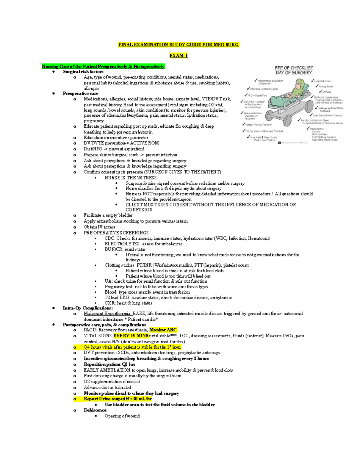 MEDSURG Final Exam Study Guide: Nursing Care Considerations - Studocu