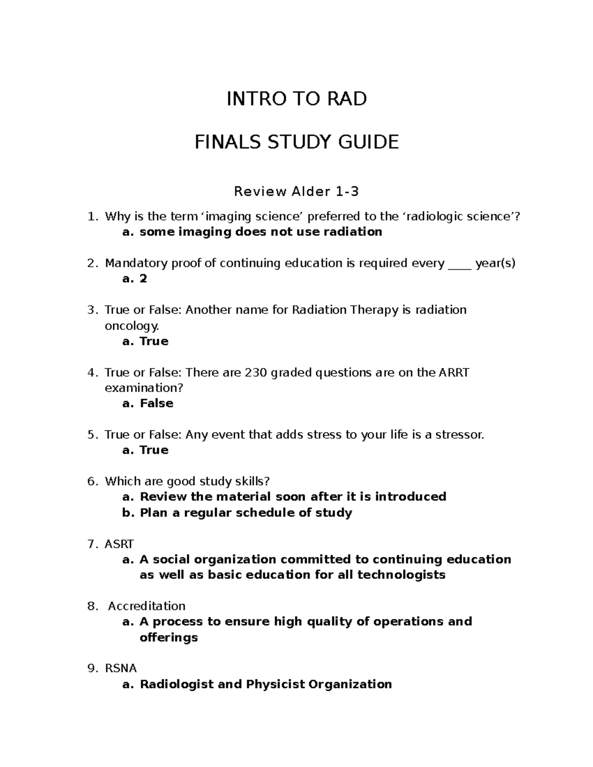 Intro to RAD 101 Final Exam Study Guide - Studocu