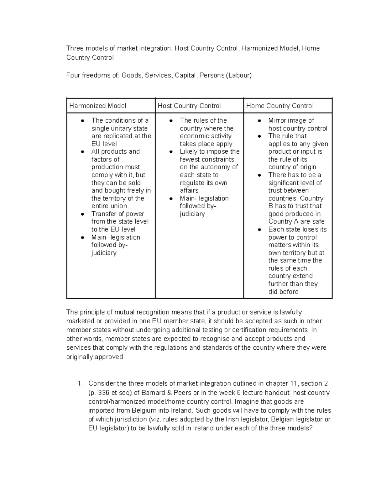 EU Law Tutorial 3: Market Integration Models & Mutual Recognition ...