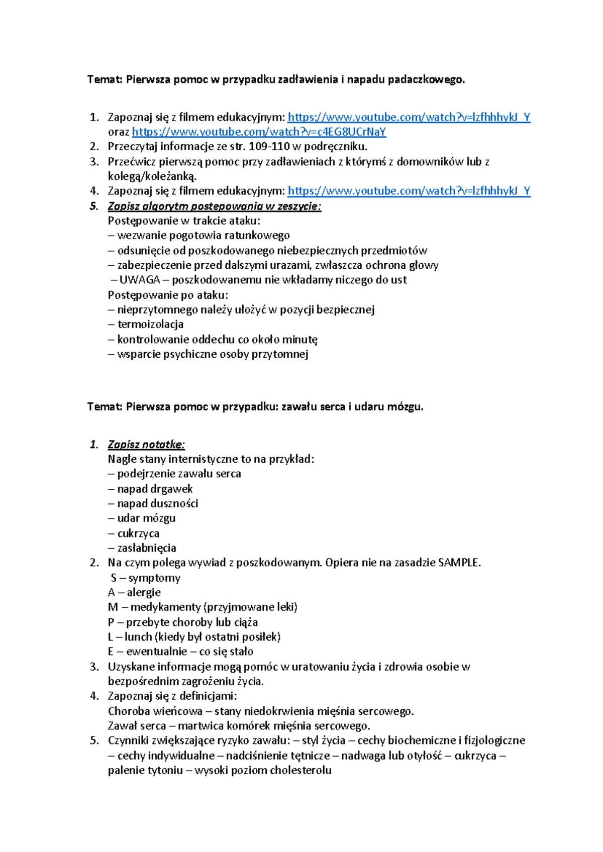 8 EDB - Temat: Pierwsza pomoc w przypadku zadławienia i napadu
