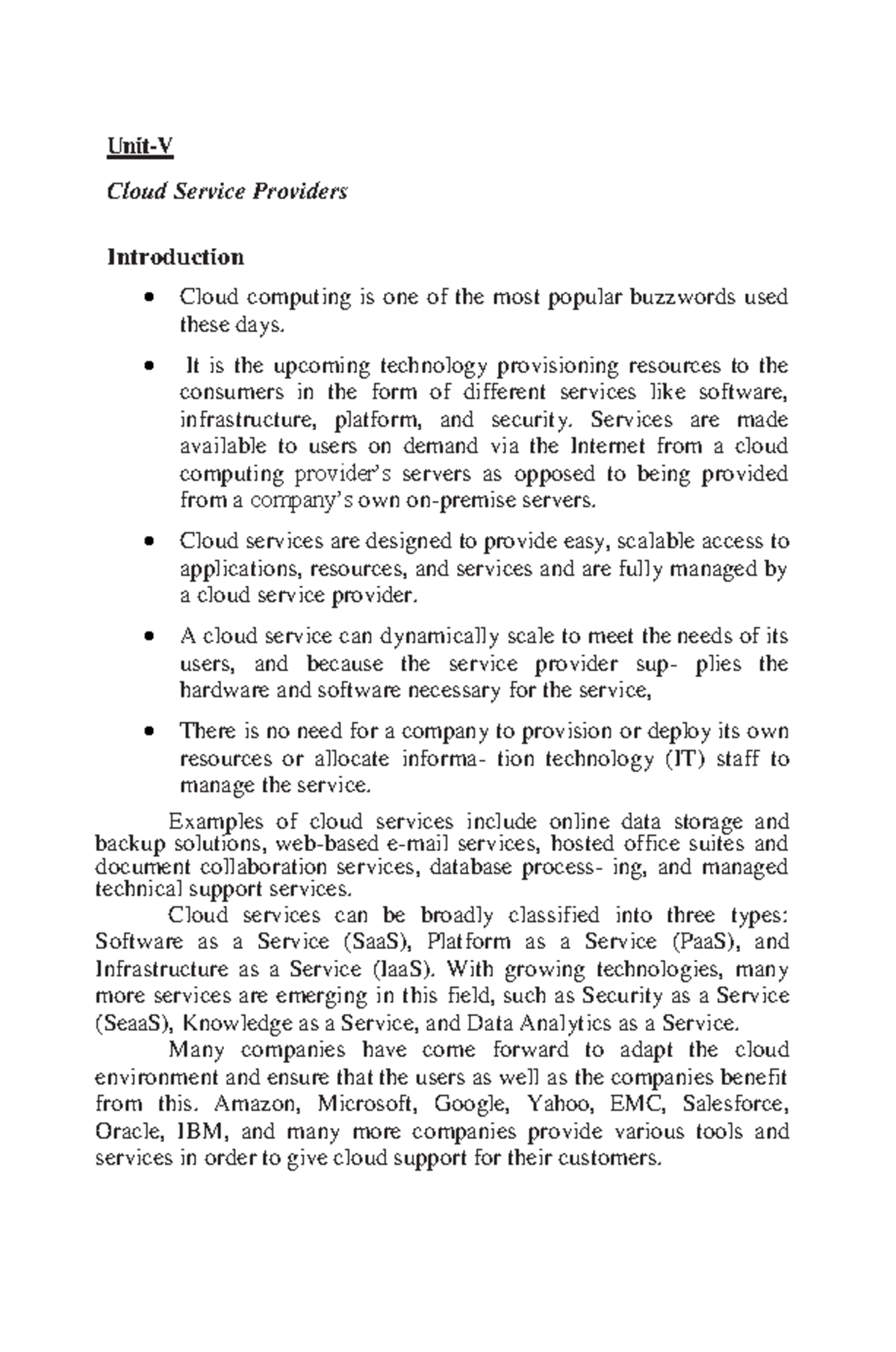 Cloud Computing Overview: Key Providers and Services (Unit-5) - Studocu